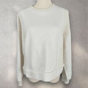 Zara White Cream Long Sleeve Crewneck Ribbed Pullover Sweater Sweatshirt Medium